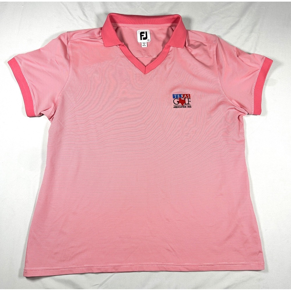 FootJoy‎ Womens Pink Striped Texas Golf Association V-Neck Polo Shirt XL